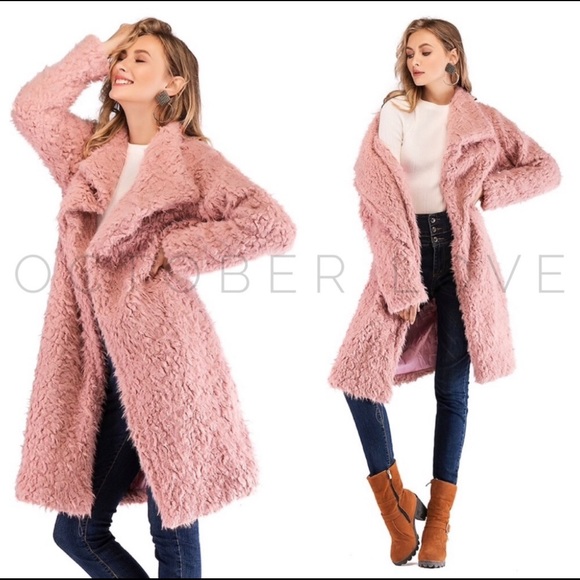 Long Teddy Jacket Coat, soft, long, mauve - Picture 2 of 3